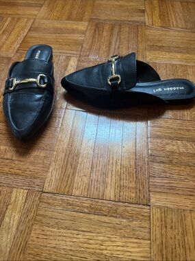 madden girl  Black Leather Pointed Backless Mule with Gold Bit